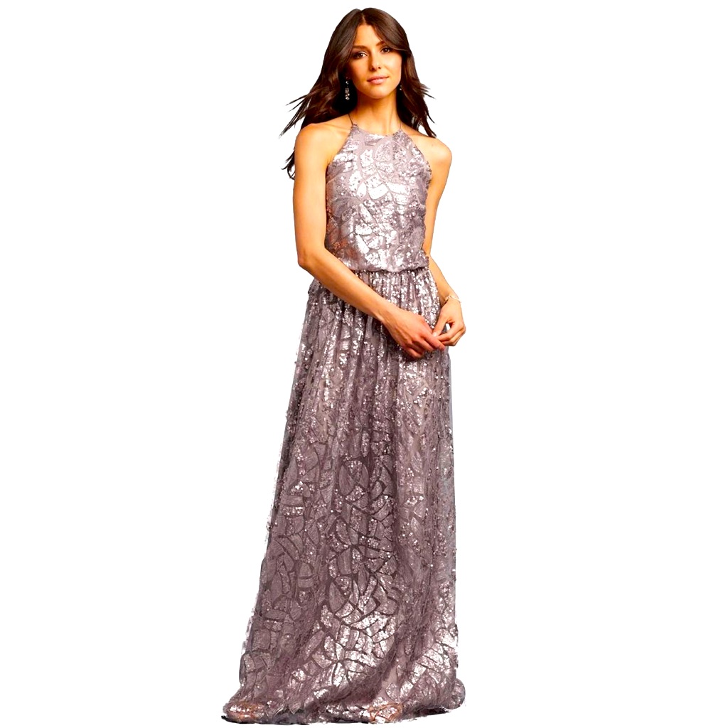 Nwt Donna Morgan Tiffany Silver Sequin Evening Gown Grey Ridge 12